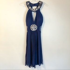 B. Darlin Navy Blue Embellished Open Back Dress